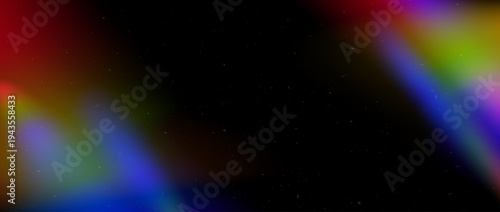 Rainbow film leak filter overlay. Aged textured light flare frame background. Grain saturated retro photo effect. Exposed faded photography template backdrop. Vector old burnt chromatic dust wallpaper