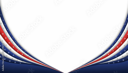 A patriotic illustration design featuring a stylized American flag pattern on a white background, symbolizing Happy Independence Day with a bold and colorful layout.