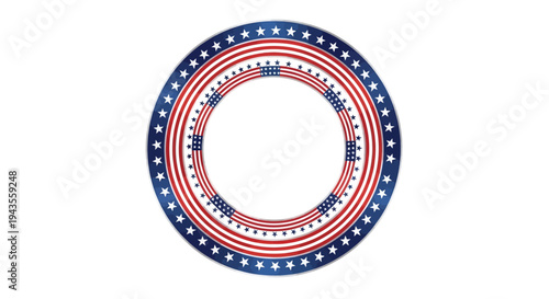 A patriotic circular frame with red, white, and blue stripes and stars on a white background, ideal for Happy Independence Day designs and layouts.