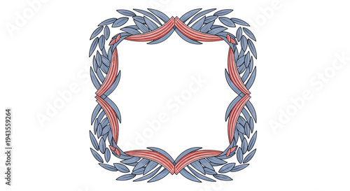 Vector illustration of a red, white, and blue laurel wreath frame on a white background, symbolizing Happy Independence Day in the United States with a patriotic design and layout.