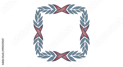 Vector illustration of a square frame with a patriotic leafy wreath design and red star motifs on a white background, perfect for Happy Independence Day amerika celebrations and business