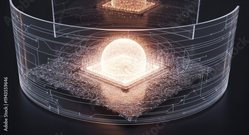 Obraz na płótnie Futuristic Artificial Intelligence Core Processing Unit Visualizing Advanced Data Flow and Quantum Computing Principles within a Secure Digital Environment