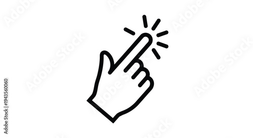 Vector graphic illustration of a hand cursor icon with a finger pointing and clicking, representing user interaction on digital interfaces.