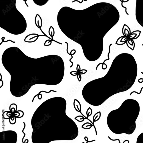Cow texture pattern. Animal skin template. Spot background. doodle style for wallpaper, pattern fills, web page background, surface textures.