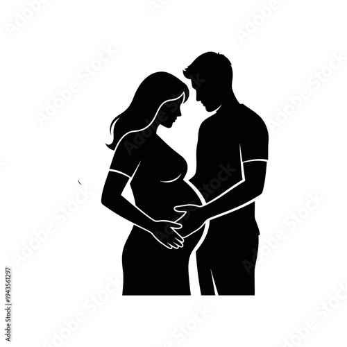 Pregnant woman and man standing.