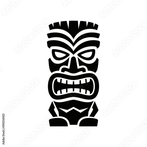 Tiki mask with angry face expression.