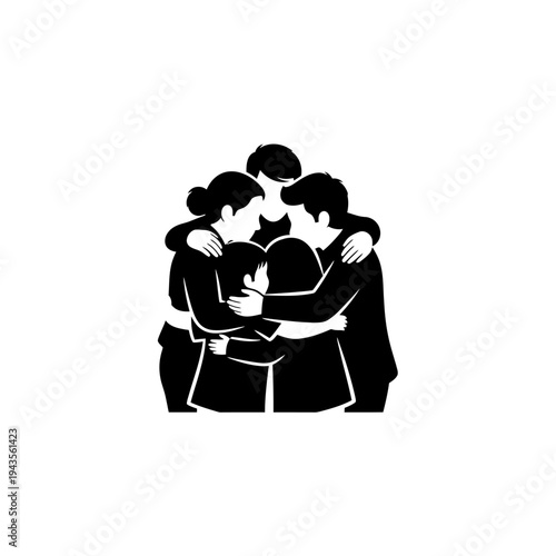 Diverse group of people hugging together.