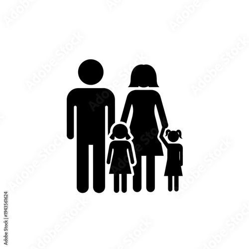 Family of four people standing together.
