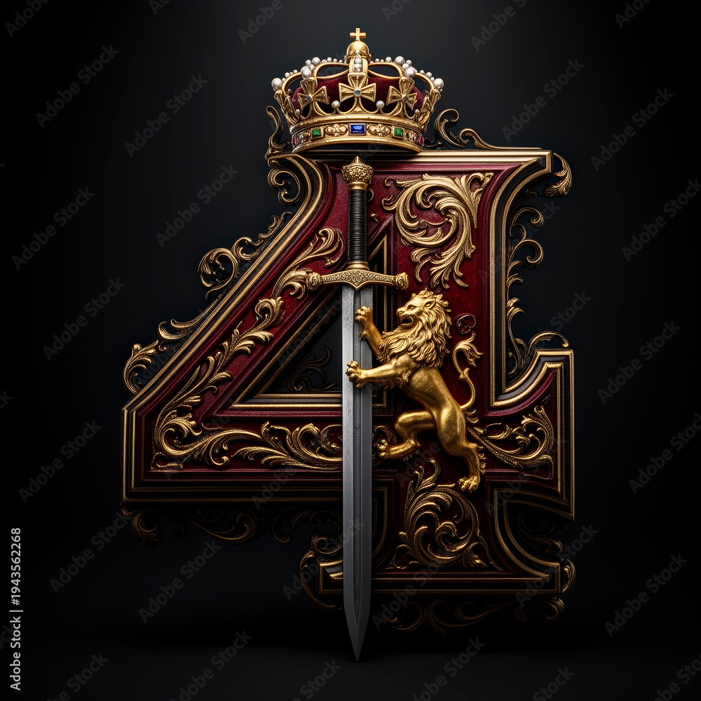 Naklejka premium Numero 4, espada, chapas, firmar, símbolo, dorada, soviet, divisa, escudo, rusia, medalla, fallo, arte, antique, corona, metal, unión soviética, decoraciones, estrella, cresta, historia, vector, objet