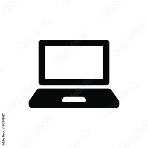 Simple black silhouette of a laptop computer with a blank screen