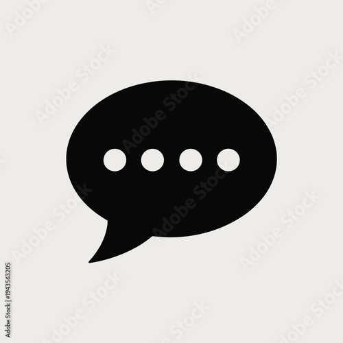 Simple black speech bubble icon with ellipsis on a neutral background