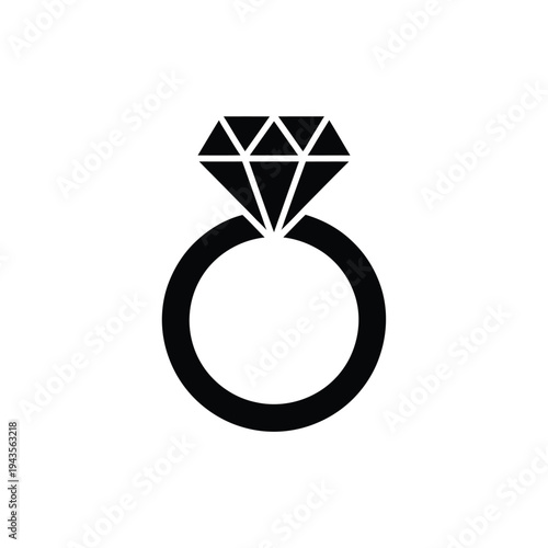 A simple black and white illustration of a diamond engagement ring