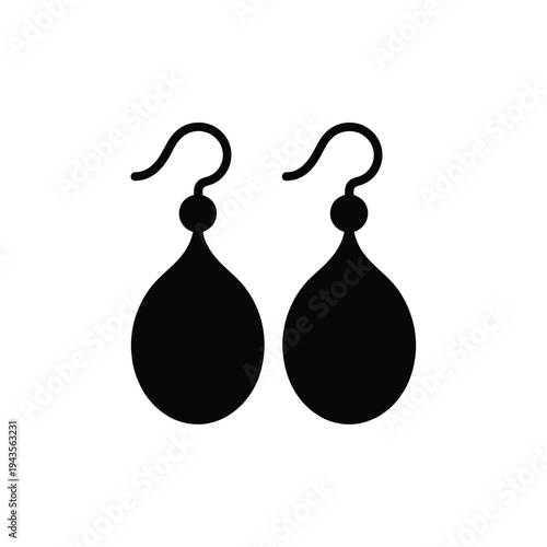 Simple black silhouette of a pair of teardrop shaped earrings