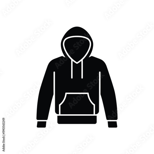 Simple black silhouette of a person wearing a hooded sweatshirt