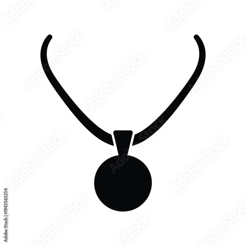 Simple black silhouette of a pendant necklace on a white background