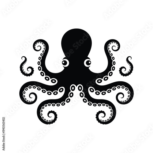 Simple black silhouette of an octopus with curled tentacles visible