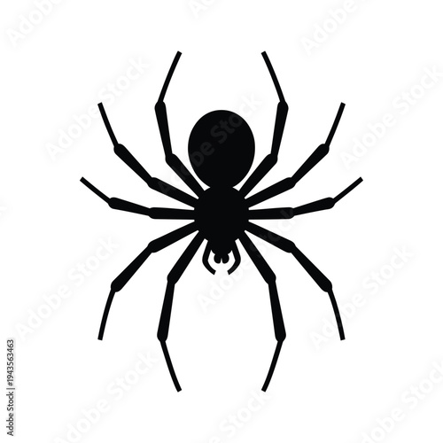 Simple black silhouette of a spider with eight legs displayed centrally