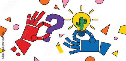 Digital Problem Solving Robotic Hands Illustrate the Process of Questioning and Generating Innovative Ideas, Blending Technology with Creativity