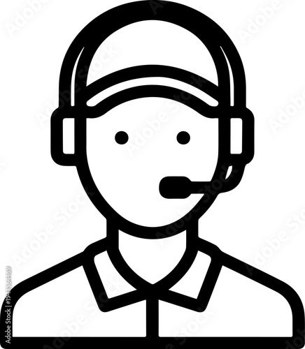 Hand Drawn Male Customer Service Agent Black and White Avatar Illustration in Minimal Line Art Style Design