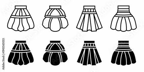 Skirt. Vector collection of skirt icon illustrations. Black icon design.