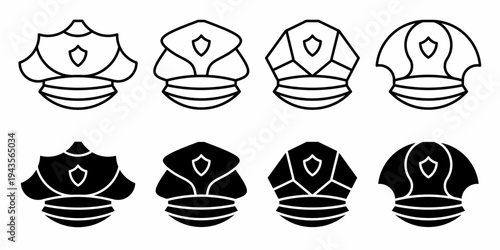 Police hat. Vector collection of police hat icon illustrations. Black icon design.