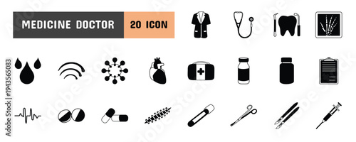 20 Medicine Doctor Glyph Icon Illustration Set