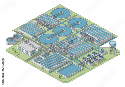 Overview of a Modern Wastewater Treatment Plant with Multiple Settling Tanks and Aeration Basins
