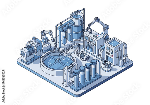 Industrial water treatment plant with advanced filtration and purification systems