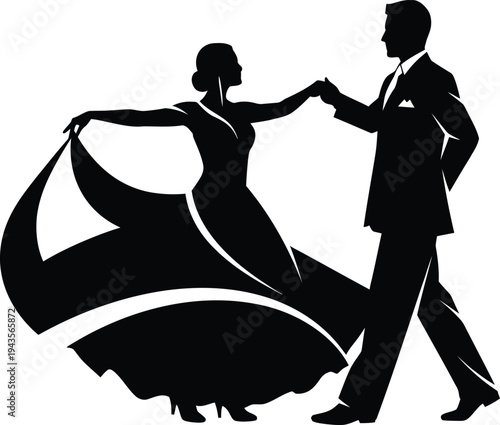 Silhouette of a dancing couple in formal attire