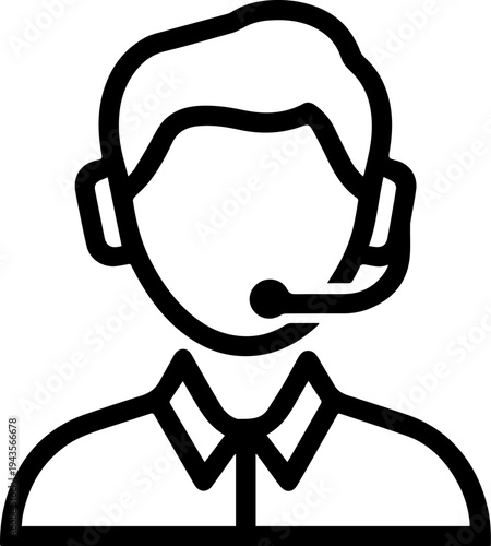 Hand Drawn Male Customer Service Agent Black and White Avatar Illustration in Minimal Line Art Style Design