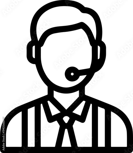 Hand Drawn Male Customer Service Agent Black and White Avatar Illustration in Minimal Line Art Style Design