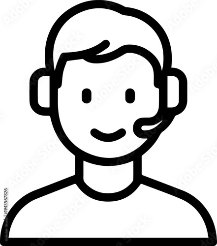 Hand Drawn Male Customer Service Agent Black and White Avatar Illustration in Minimal Line Art Style Design