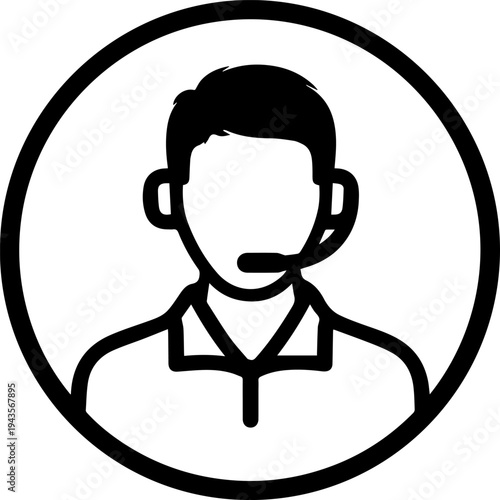 Hand Drawn Male Customer Service Agent Black and White Avatar Illustration in Minimal Line Art Style Design