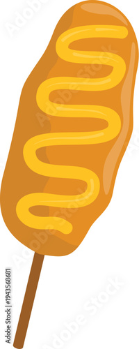 Corn Dog Illustration With Mustard Swirl Topping