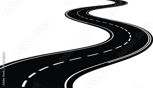 Curved road silhouette winding highway path isolated black asphalt street perspective transportation travel vector illustration