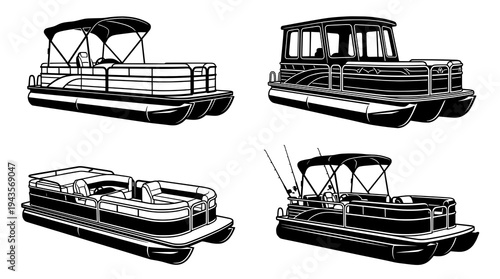 Collection of Diverse Pontoon Boat Illustrations