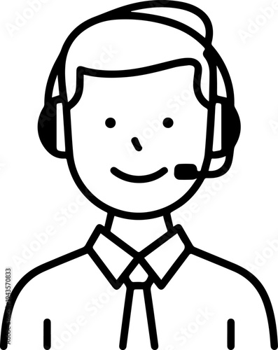 Hand Drawn Male Customer Service Agent Black and White Avatar Illustration in Minimal Line Art Style Design