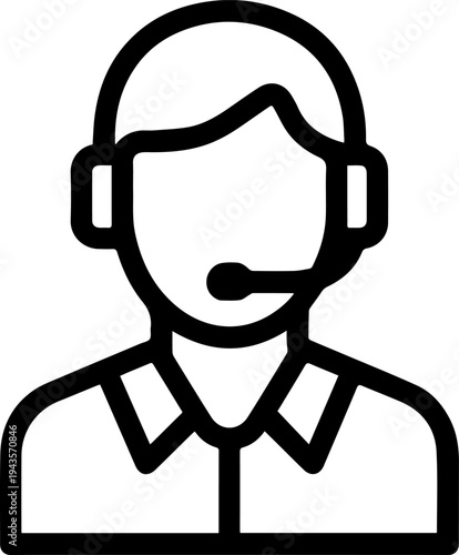 Hand Drawn Male Customer Service Agent Black and White Avatar Illustration in Minimal Line Art Style Design