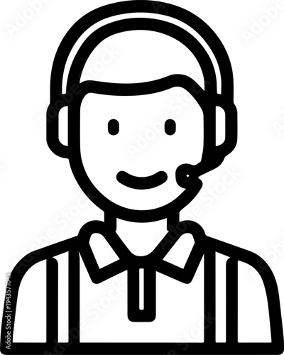 Hand Drawn Male Customer Service Agent Black and White Avatar Illustration in Minimal Line Art Style Design