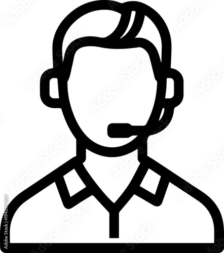 Hand Drawn Male Customer Service Agent Black and White Avatar Illustration in Minimal Line Art Style Design