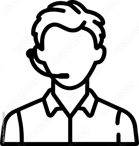 Hand Drawn Male Customer Service Agent Black and White Avatar Illustration in Minimal Line Art Style Design
