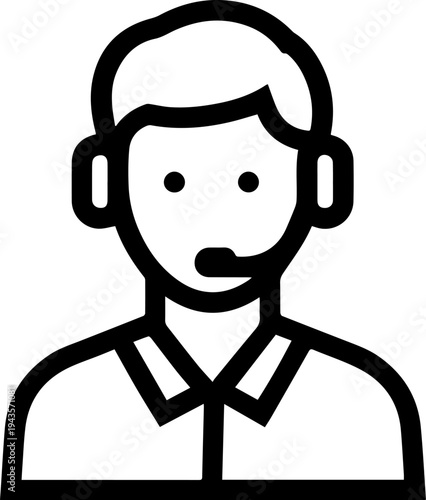 Hand Drawn Male Customer Service Agent Black and White Avatar Illustration in Minimal Line Art Style Design