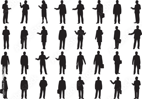 Vector Silhouette Collection of Business People, Professional Corporate Groups, and Individual Workers in Various Office Poses