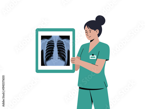 Nurse holds patient's chest X-ray film in.