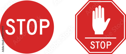 stop sign symbols set, traffic prohibition hand warning icons, vector illustration isolated white background safety design