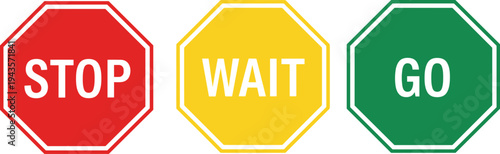 stop wait go signs set, traffic control symbols red yellow green, vector illustration isolated white background design
