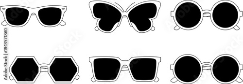Sunglasses silhouette collection fashion eyewear set stylish glasses vector illustration isolated accessory design retro modern optical frame