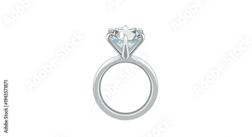 A single brilliant-cut diamond engagement ring with a light blue hue is held by six prongs on a polished silver band.