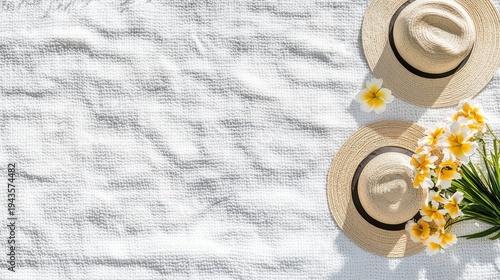 A textured background of a picnic blanket with a faint pattern of summer florals,