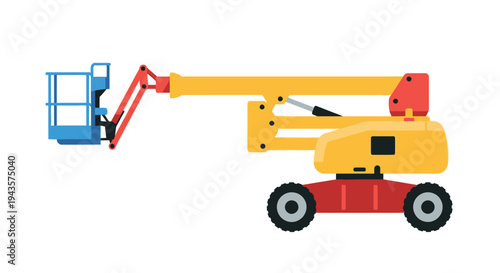 Illustration of a yellow and red articulated boom lift vehicle